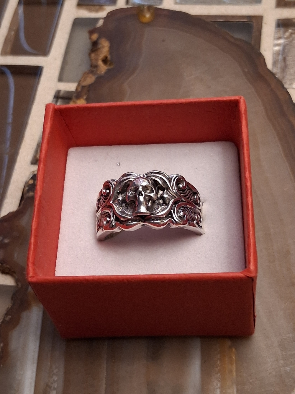 Silver Skull Scroll Women's Ring - Silver